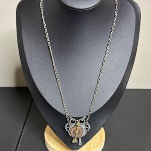 Silver Gold Movable Clock Owl Articulated Long Chain Pendant Necklace